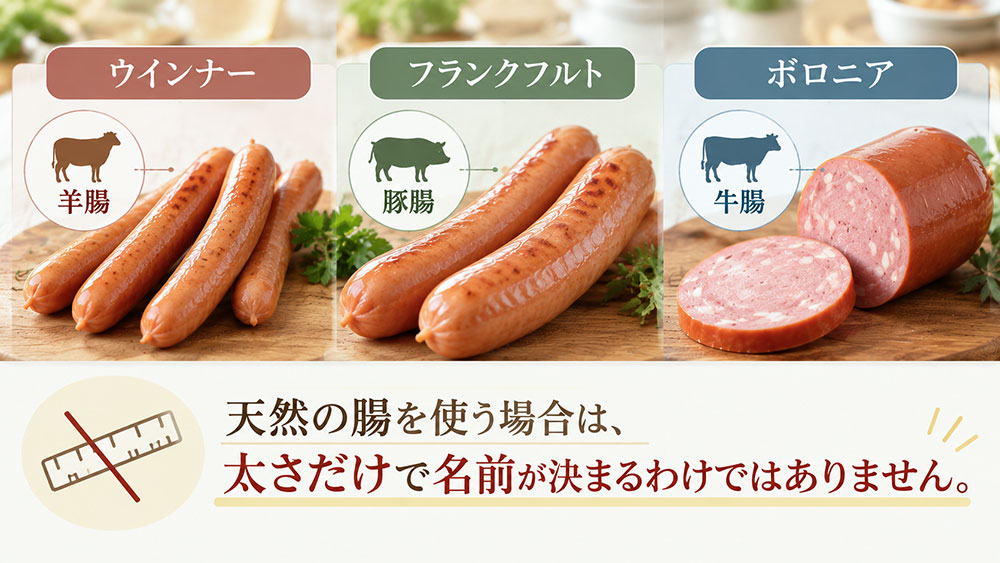 天然の腸を使う場合は「太さだけ」で名前が決まるわけではない