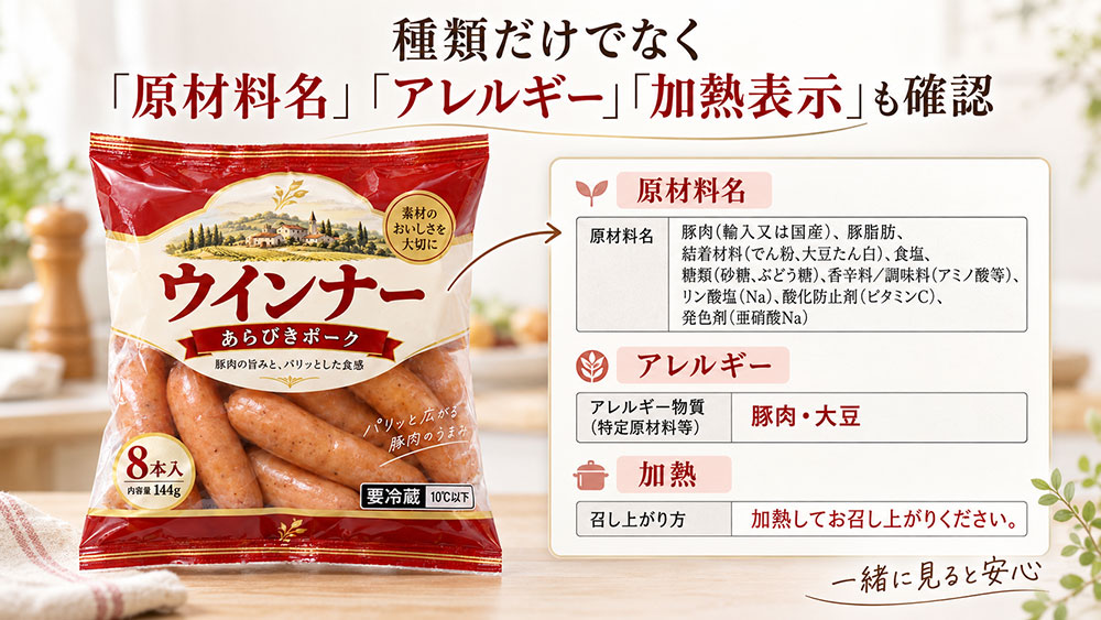 原材料やアレルギー・加熱の必要性も一緒にチェック