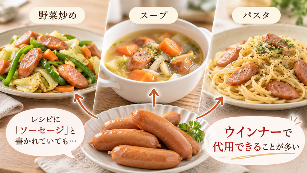 炒め物・スープ・パスタなどはウインナーを使えることが多い