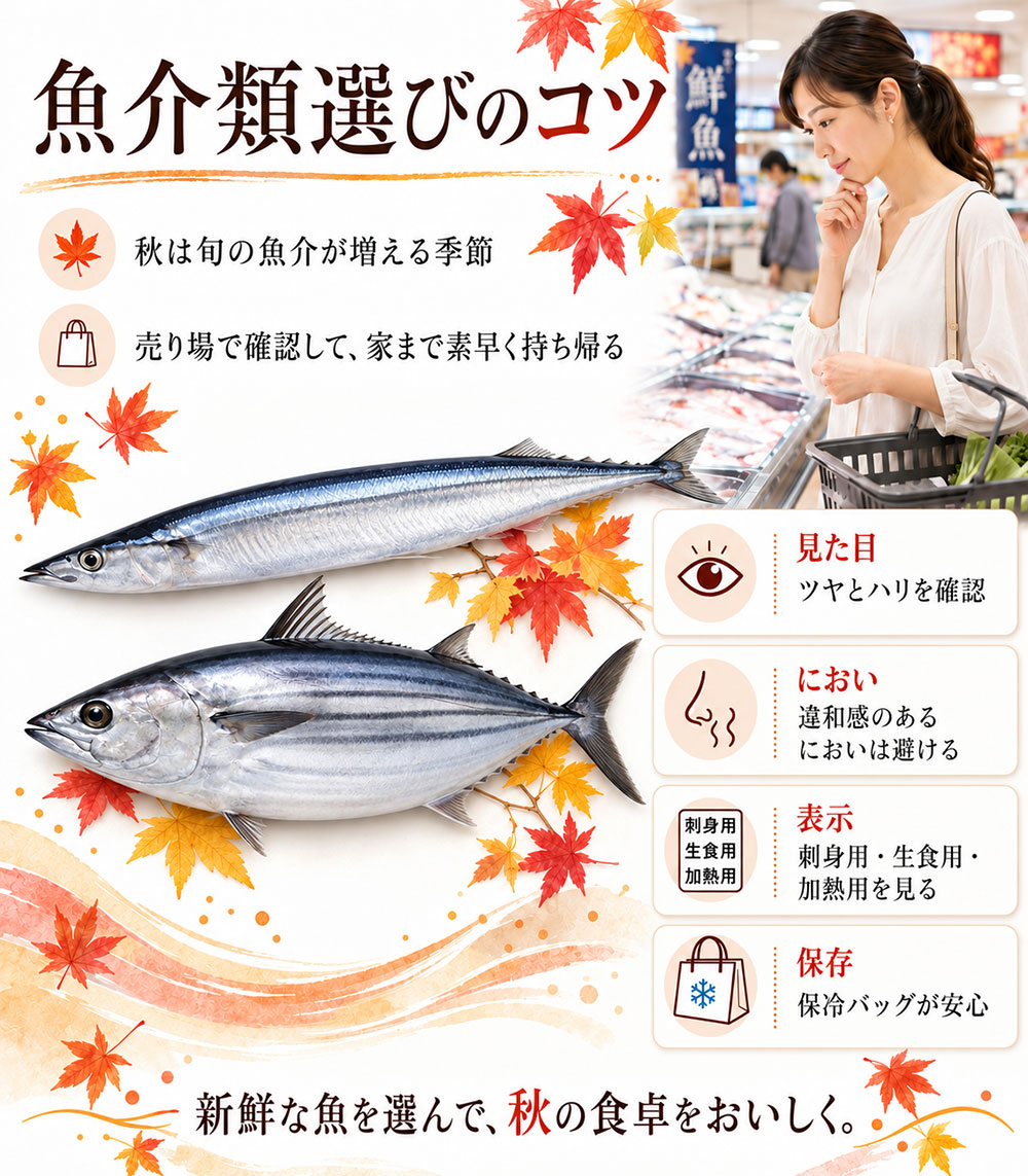 スーパーで秋の魚介類を選ぶときのポイント