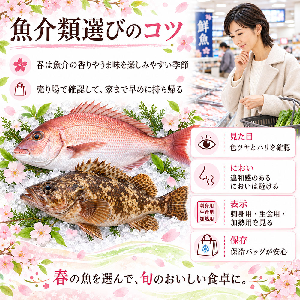 スーパーで春の魚介類を選ぶときのポイント