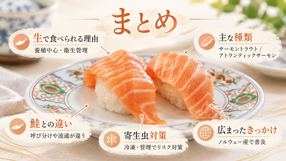 回転寿司のサーモンの種類と生で食べられる理由：まとめ