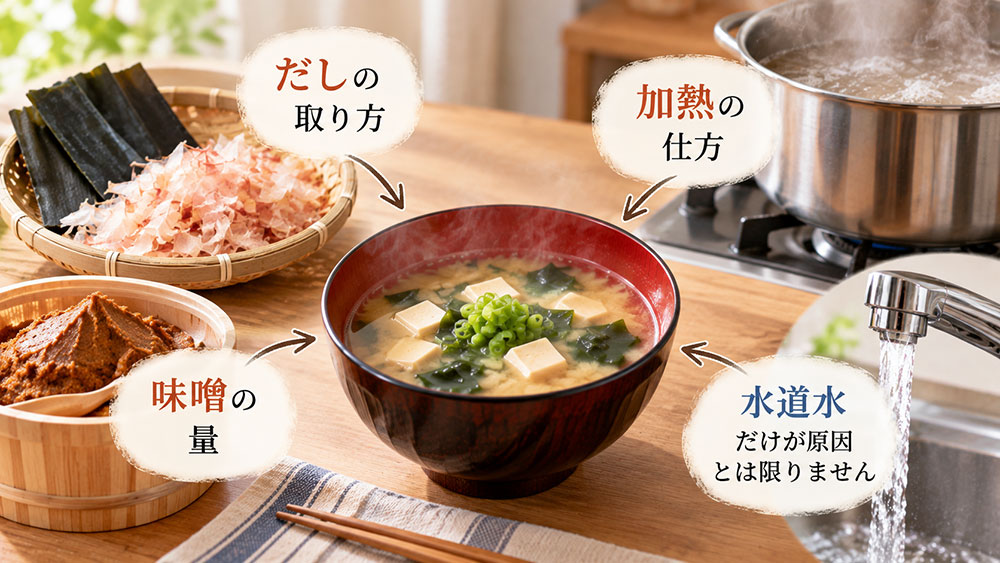 水だけのせいとは限らない！だしや味噌の使い方を見直そう