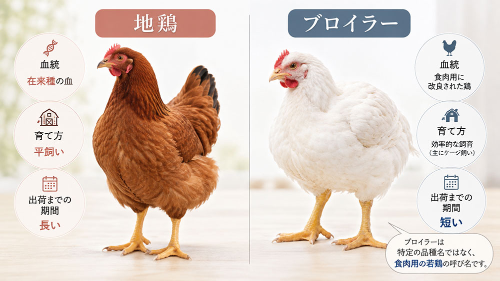 ブロイラーとの違いを簡単に比べてみよう