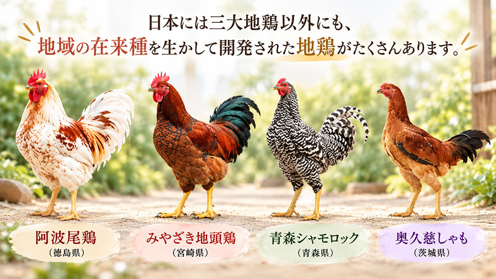 阿波尾鶏やみやざき地頭鶏など、各地の地鶏を知ろう