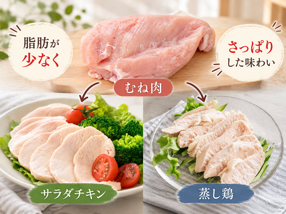 サラダチキン・蒸し鶏にはむね肉がぴったり