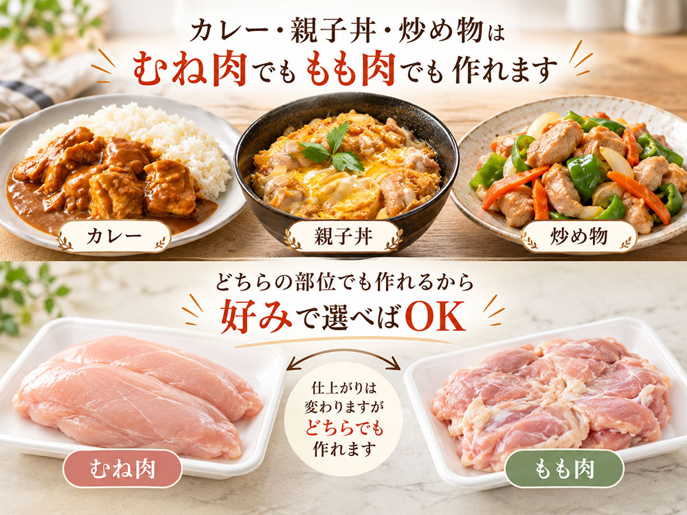 カレー・親子丼・炒め物は好みで選んでも大丈夫