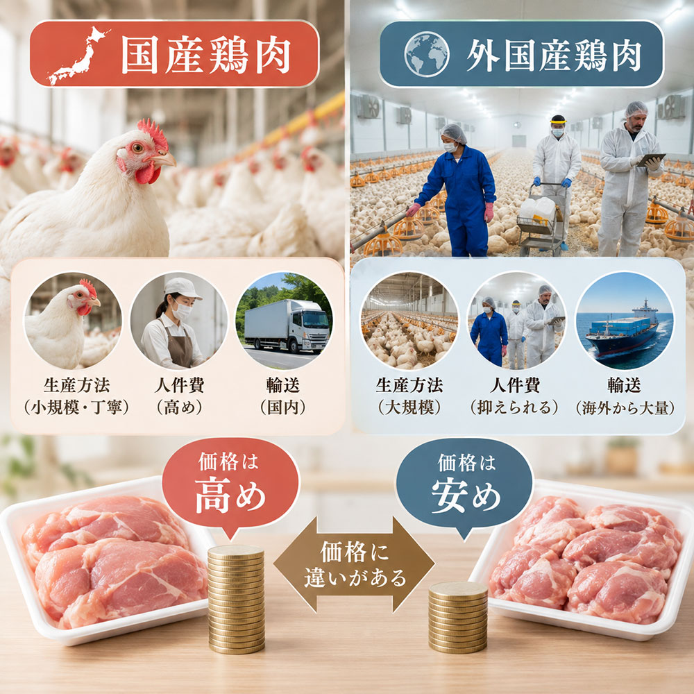 国産鶏肉と外国産鶏肉の価格・コスト構造の違い