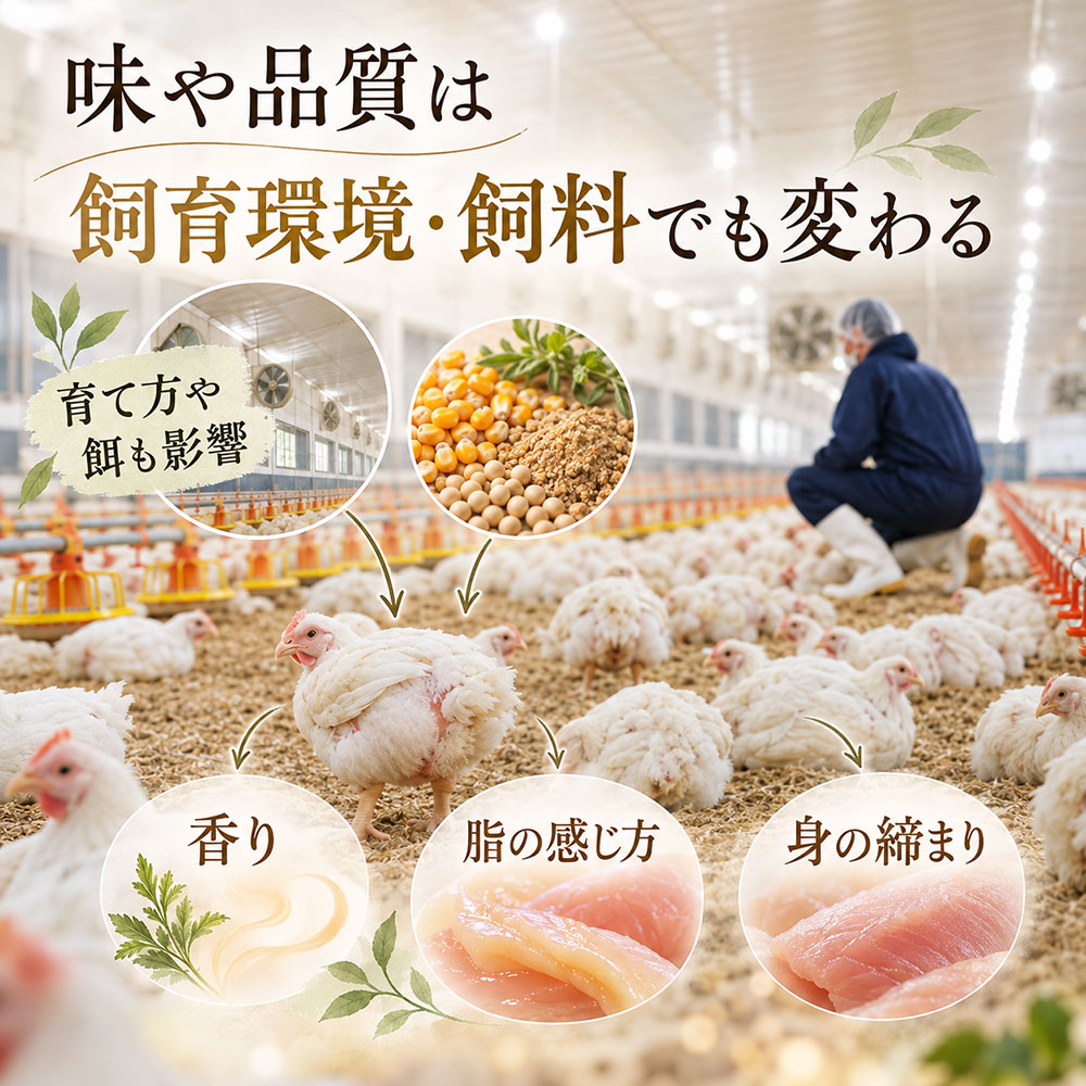 飼育と飼料の違いが味や品質に与える影響