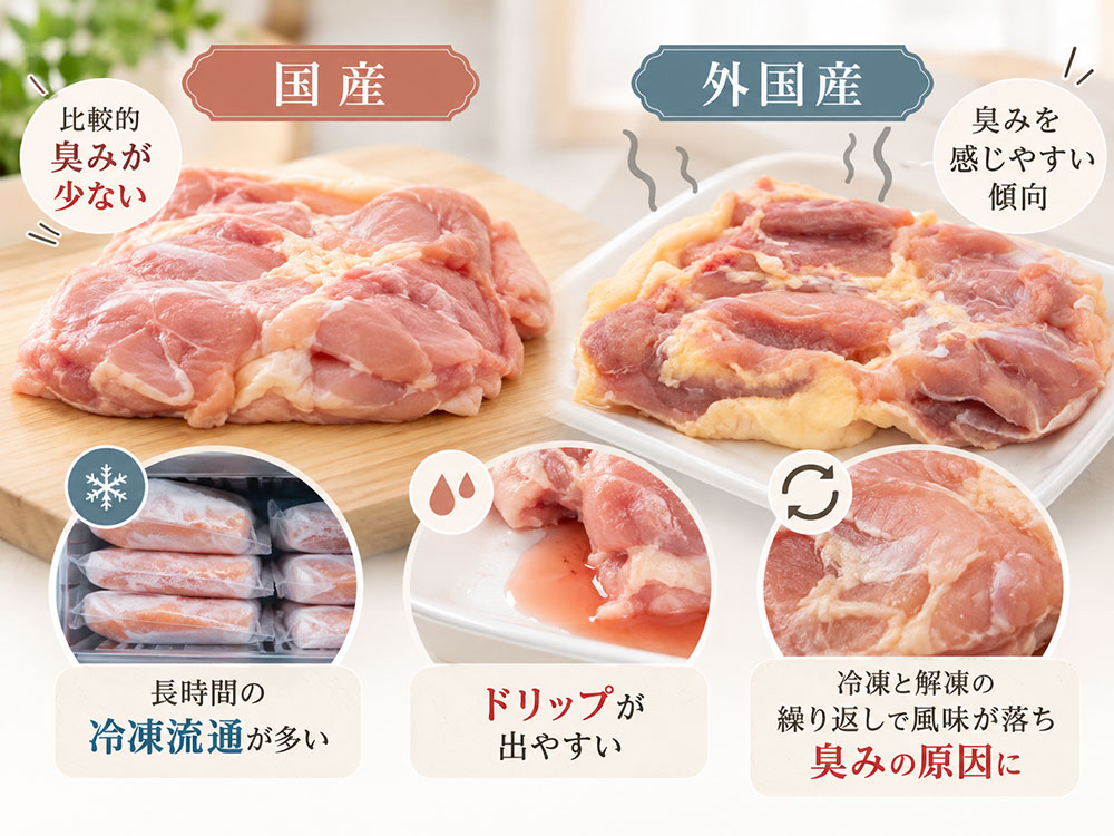 臭みが気になるのは国産鶏肉と外国産鶏肉のどっち？