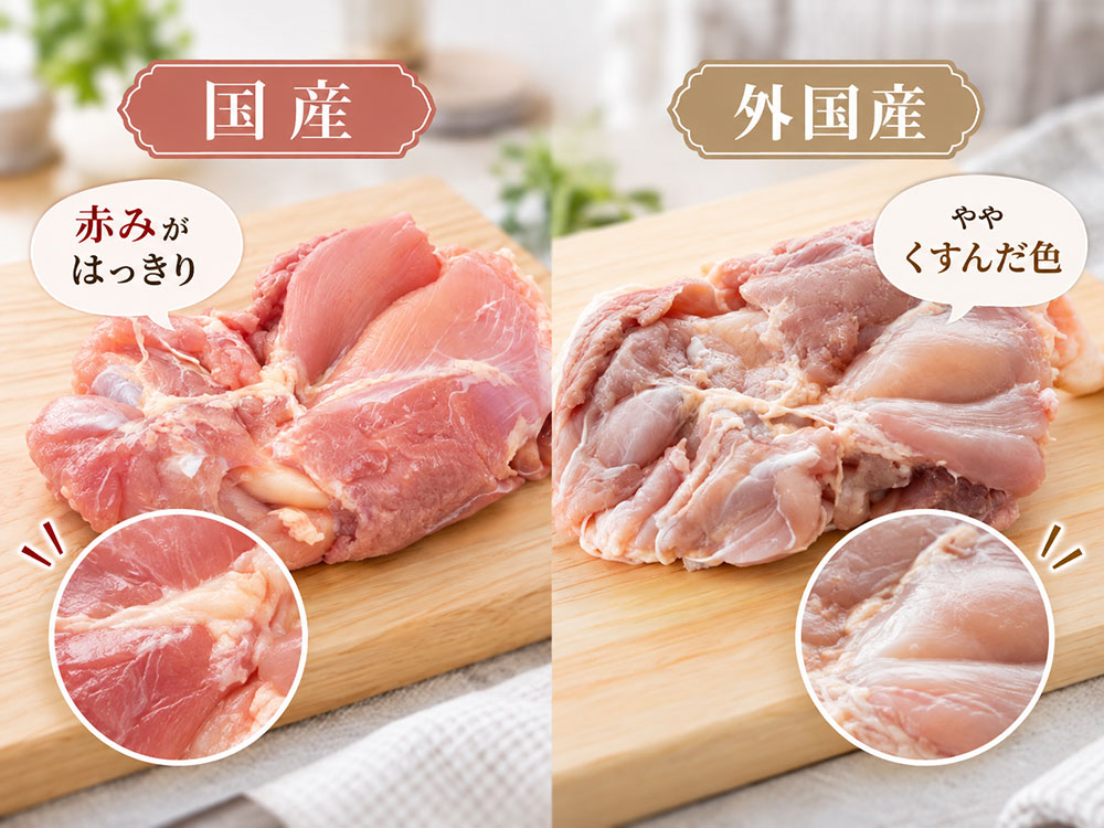 国産鶏肉と外国産鶏肉の色の違い