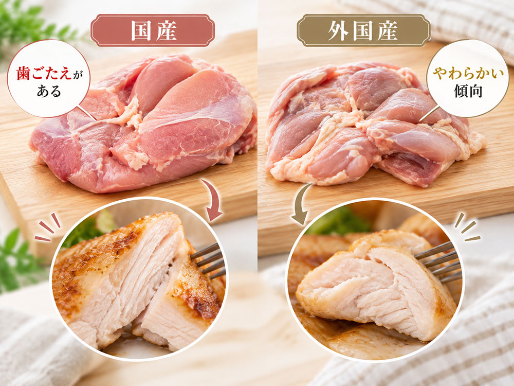 国産鶏肉と外国産鶏肉の食感の違い