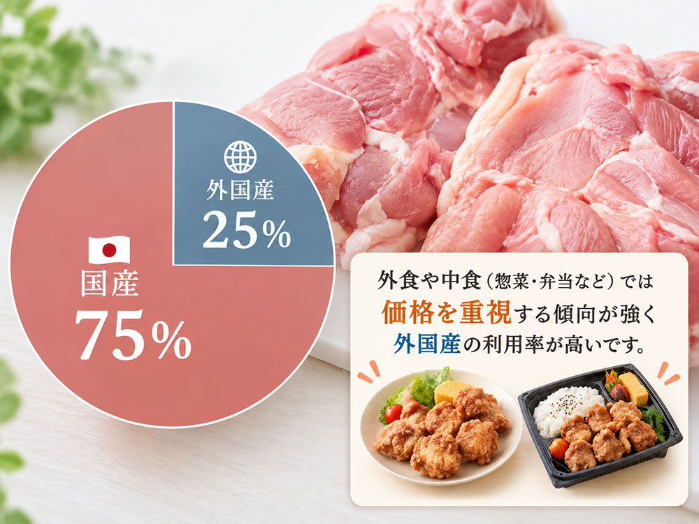 外国産鶏肉が日本市場で占める割合と推移
