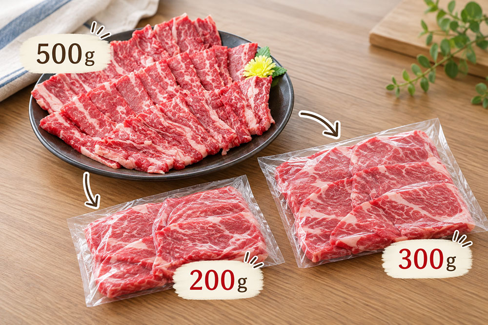 焼肉用の牛肉は食べる分ずつ小分けにして冷凍
