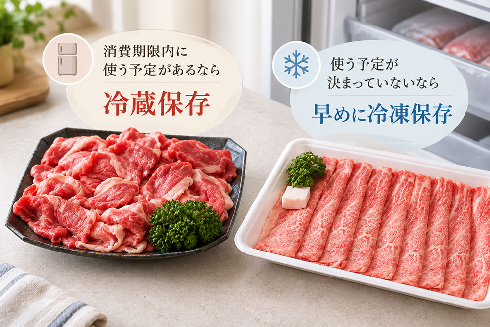 すぐ使う牛肉は冷蔵、数日使わないなら早めの冷凍を