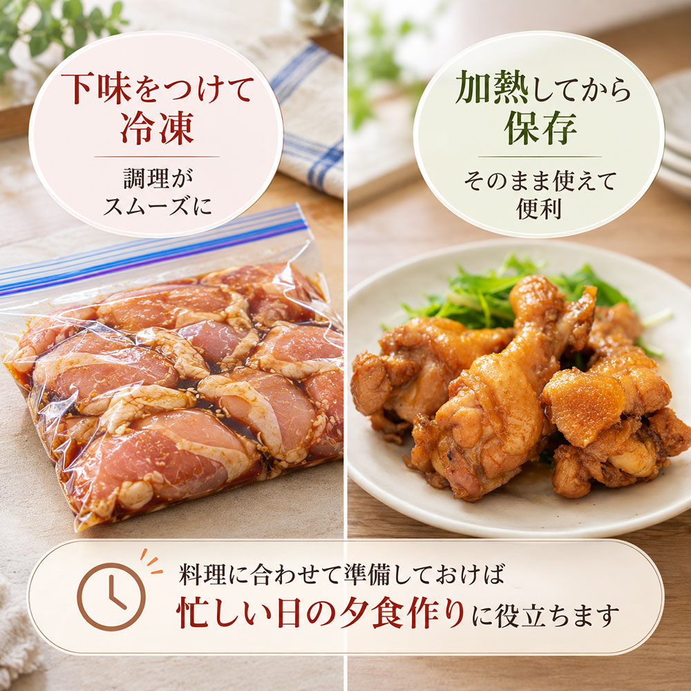 下味冷凍・加熱後の保存で鶏肉を無駄なく使い切る