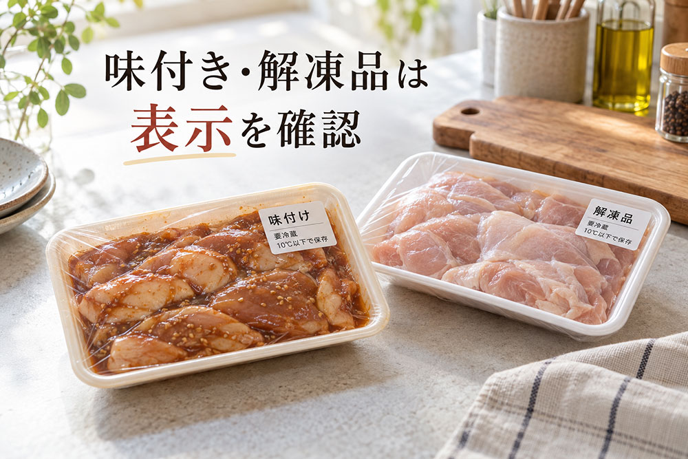 市販の味付き鶏肉や解凍品は表示を確認して保存する