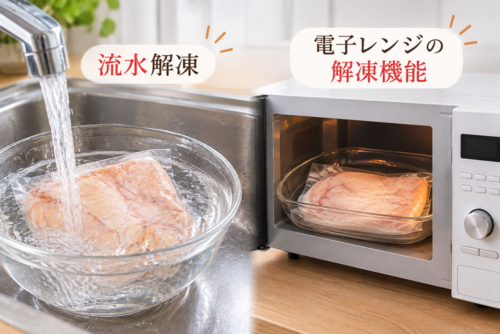 急ぐときは流水解凍や電子レンジの解凍機能を使う