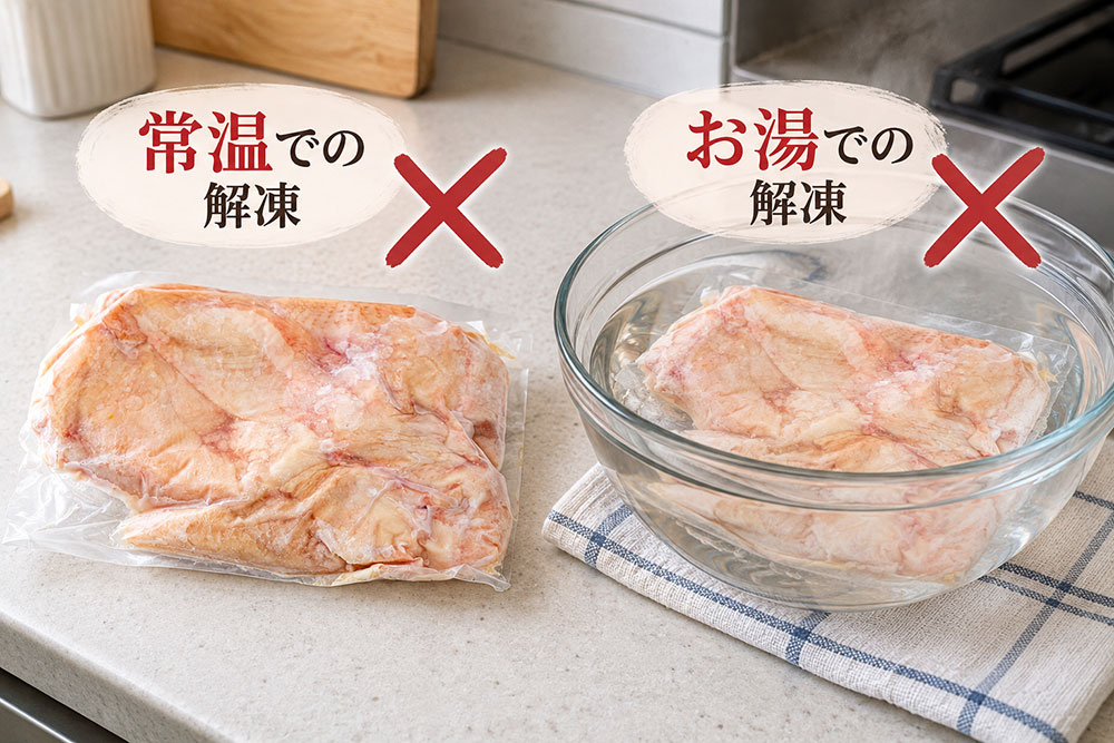 常温やお湯での解凍は避ける!ドリップと温度管理に注意