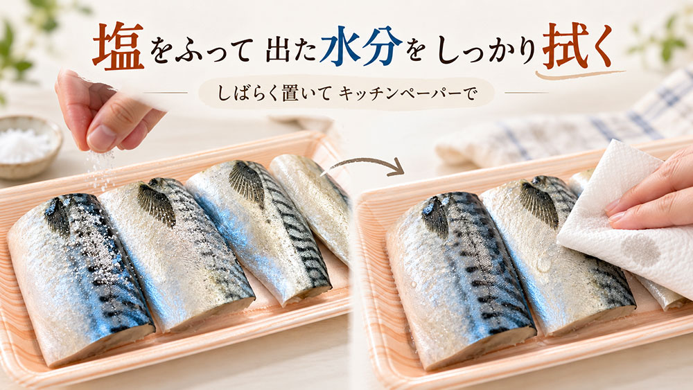 塩を振って出てきた水分をしっかり拭き取る
