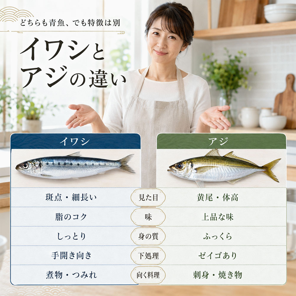イワシとアジの違いを比較