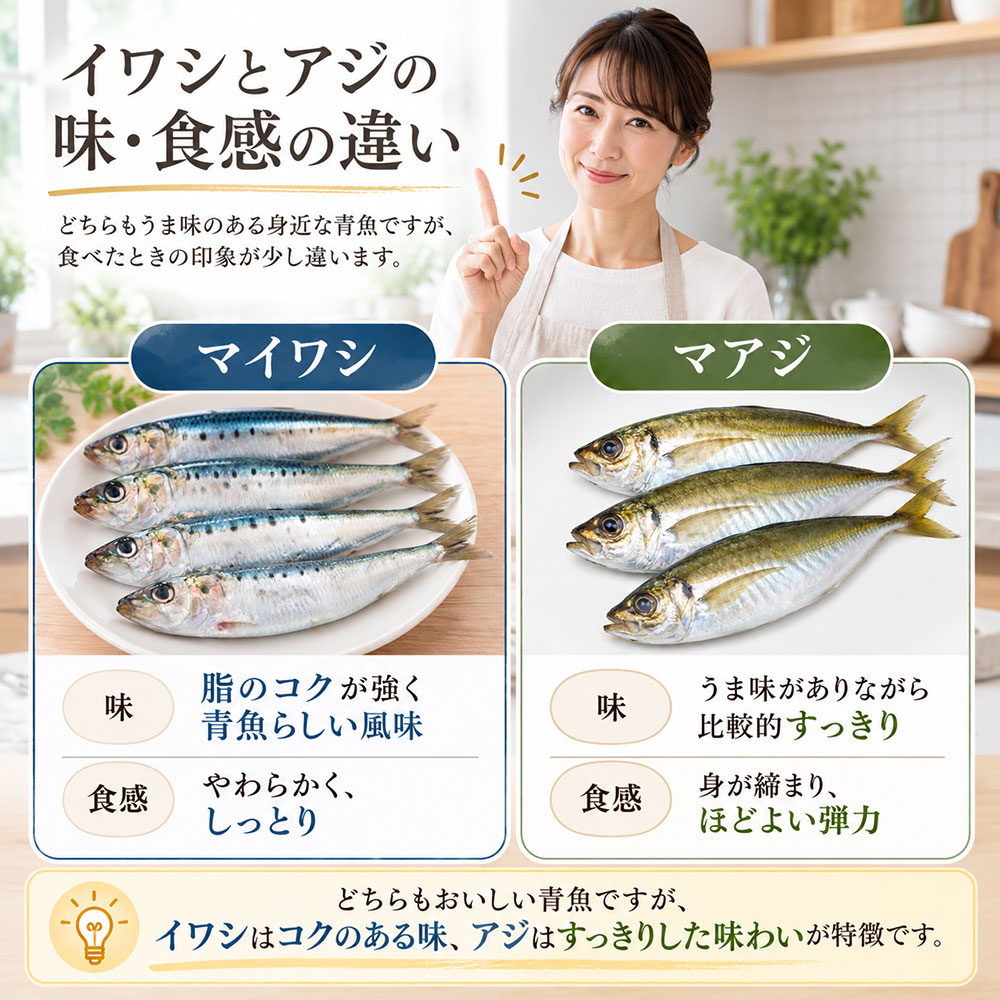 イワシとアジの味・食感の違い