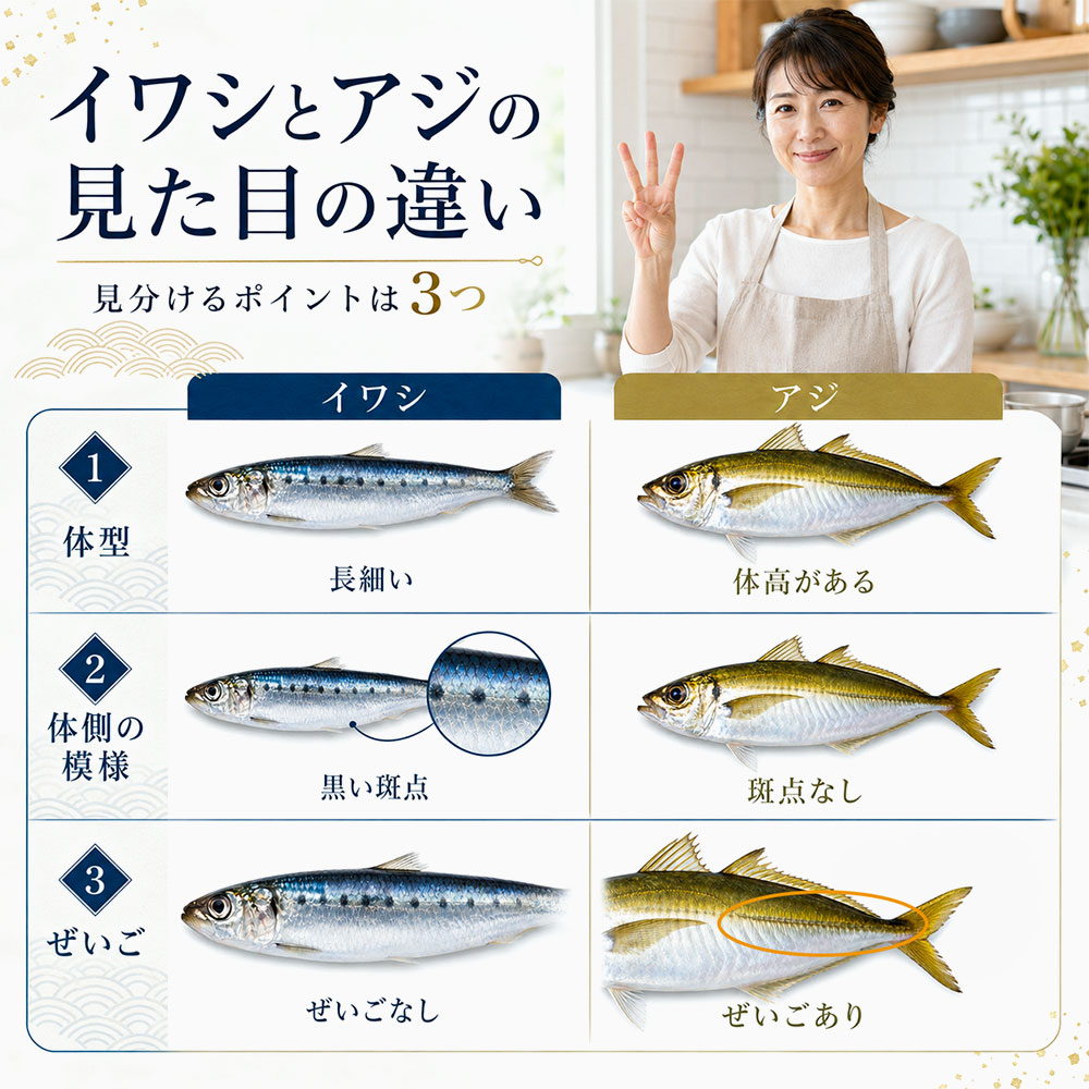 イワシとアジの見た目と見分け方