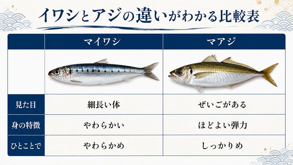 イワシとアジの違いがひと目でわかる比較表