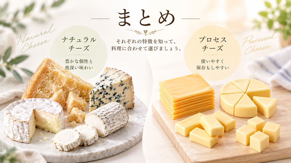 ナチュラルチーズとプロセスチーズの違い:まとめ