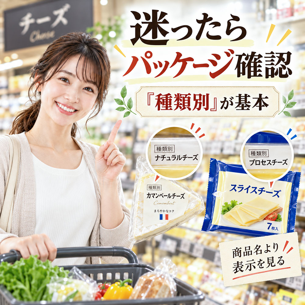 スーパーでナチュラルチーズとプロセスチーズを見分ける方法