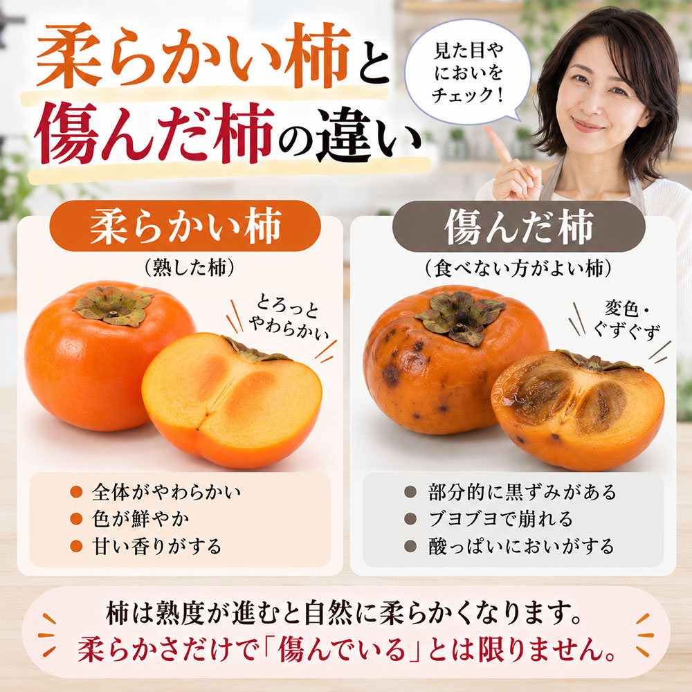 柔らかい柿と傷んだ柿の違い