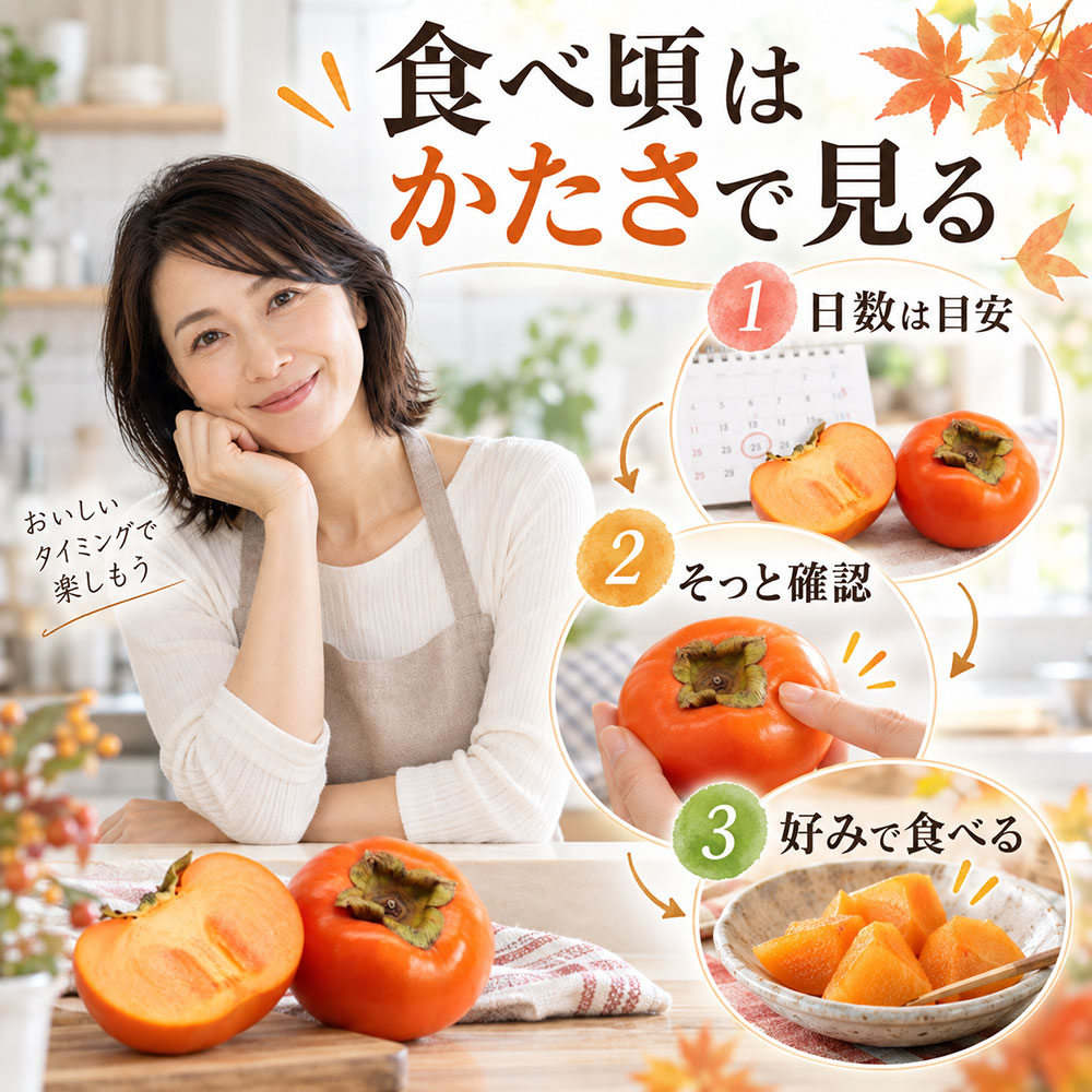 柔らかくなった柿の食べ頃を見分けるポイント