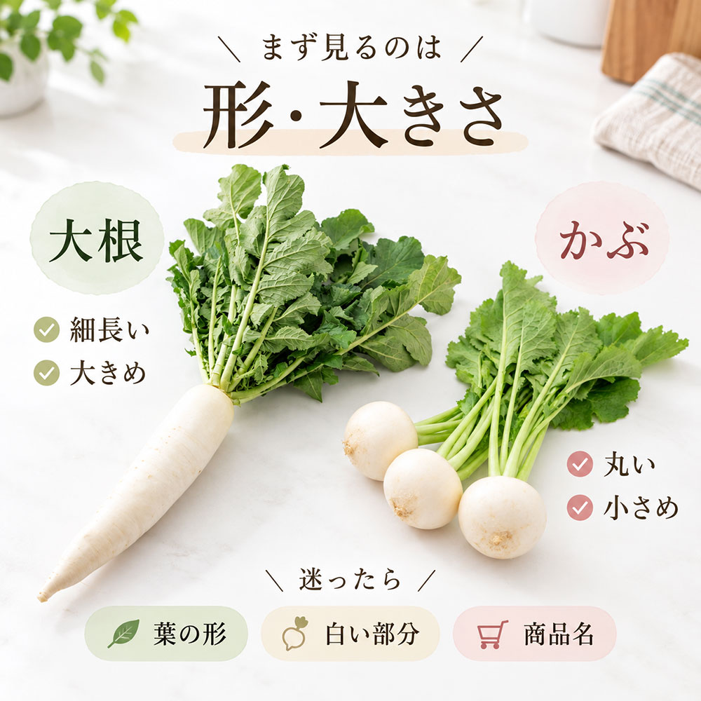 スーパーで迷わない！大根とかぶを見分けるポイント