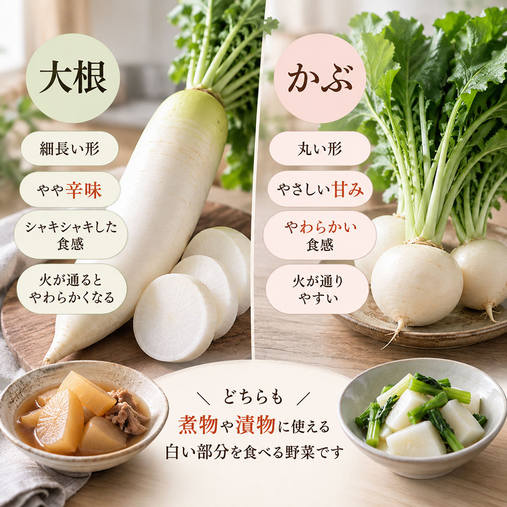 大根とかぶの違いをひと目で比較｜まず知りたいポイント早見表
