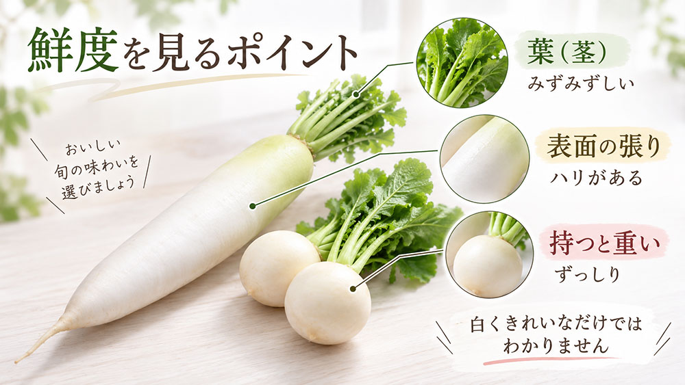 新鮮な大根とかぶはどこを見る？葉・表面・重さをチェック