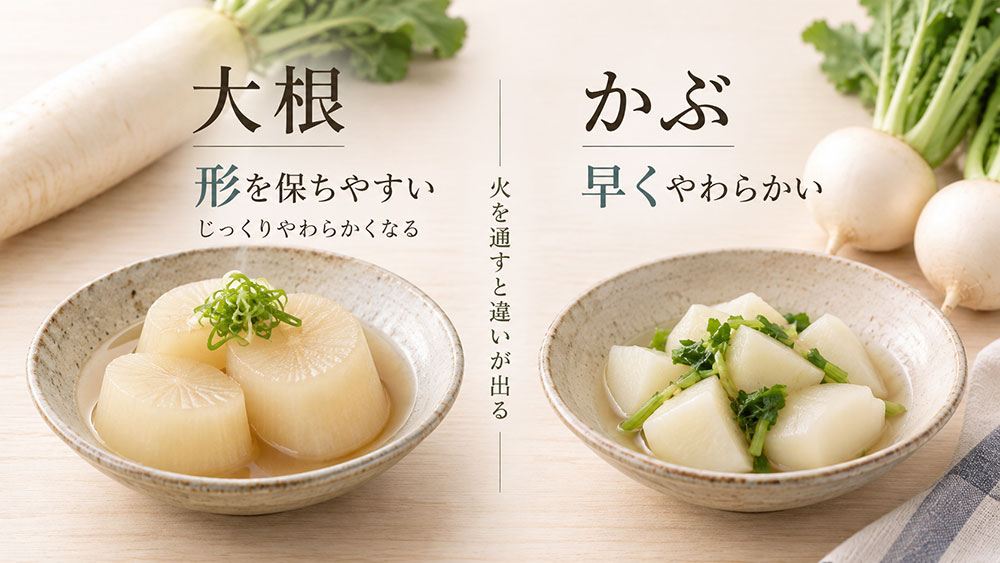 火を通すとどう変わる？大根は形を保ち、かぶは早くやわらかくなる
