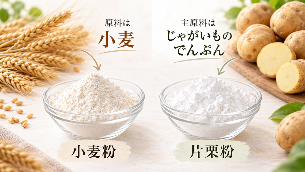 小麦粉は小麦、片栗粉はじゃがいものでんぷんが主原料
