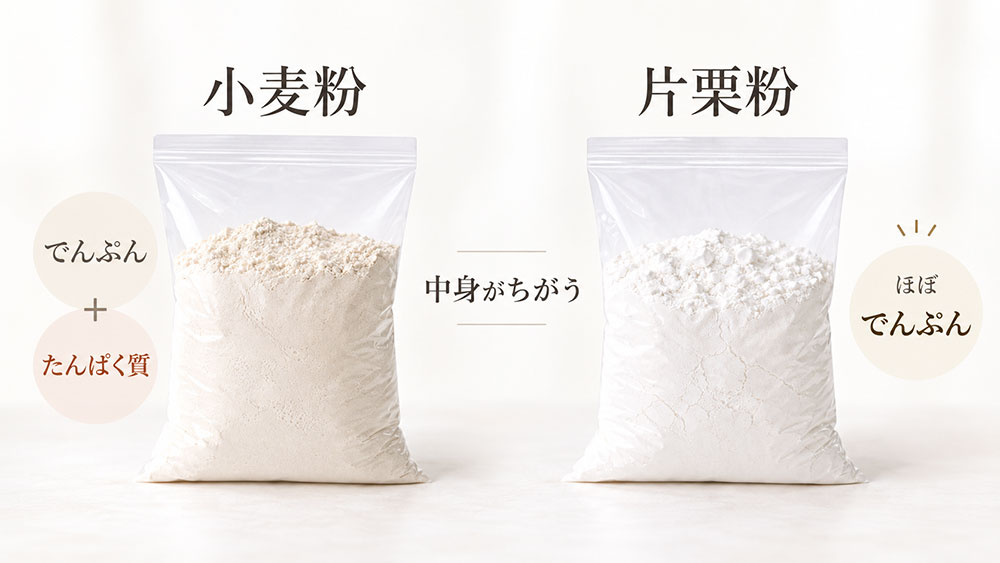 小麦粉にはたんぱく質も、片栗粉はほぼでんぷん