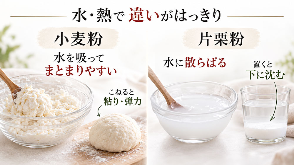 水や熱を加えると違いがはっきり表れる