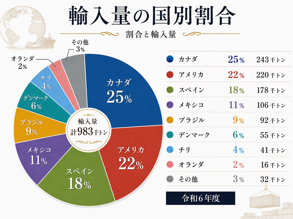 主な輸入先はカナダとアメリカ(令和6年度)