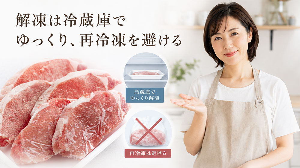 解凍は冷蔵庫でゆっくり行い再冷凍を避ける
