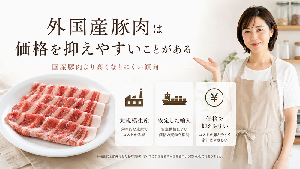 外国産豚肉は大規模生産と安定供給で価格を抑えやすい