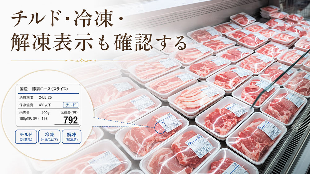 チルド・冷凍・解凍表示も確認する