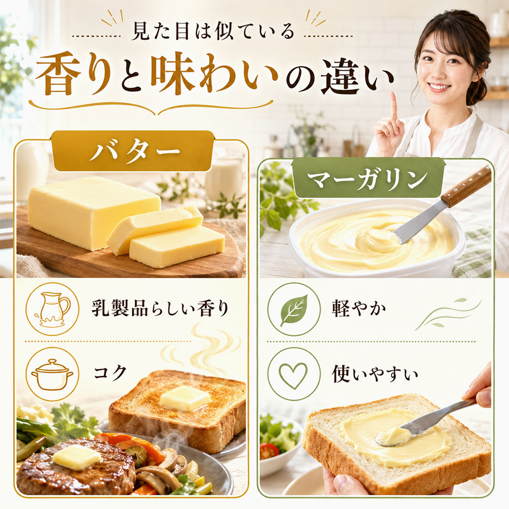 バターとマーガリンの風味と味わいの違い