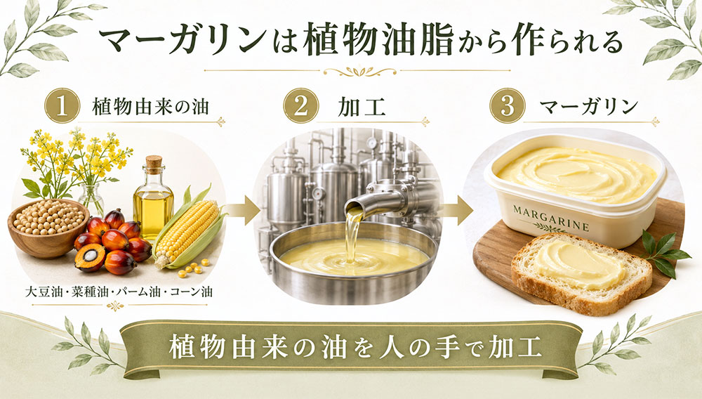 マーガリンは植物油脂などを加工して作られる