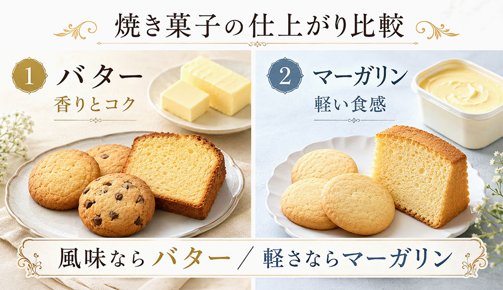 クッキーやケーキでは食感と風味が変わる