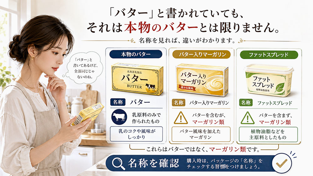 「バター入りマーガリン」や「ファットスプレッド」の表示