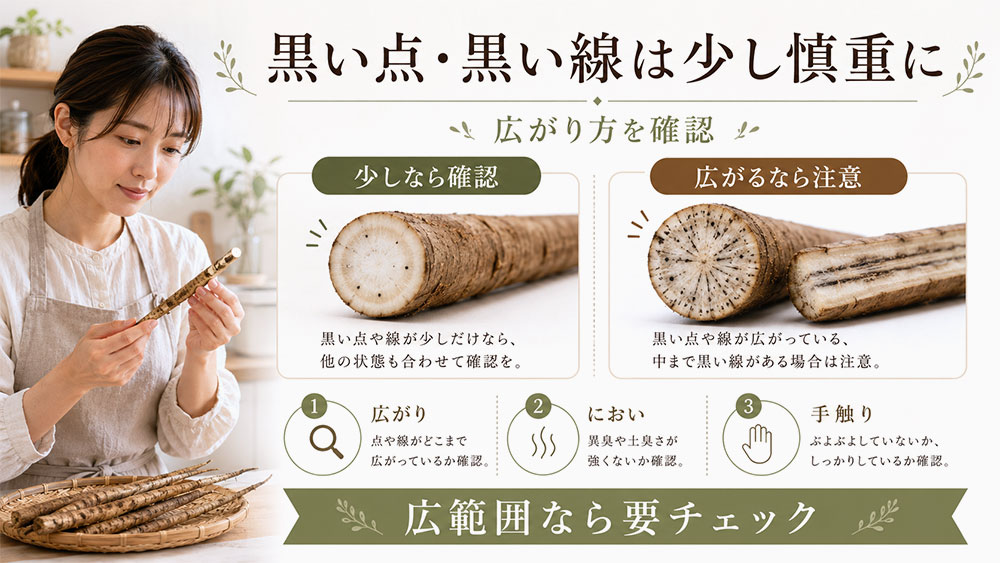 黒い点や黒い線が広がっている場合