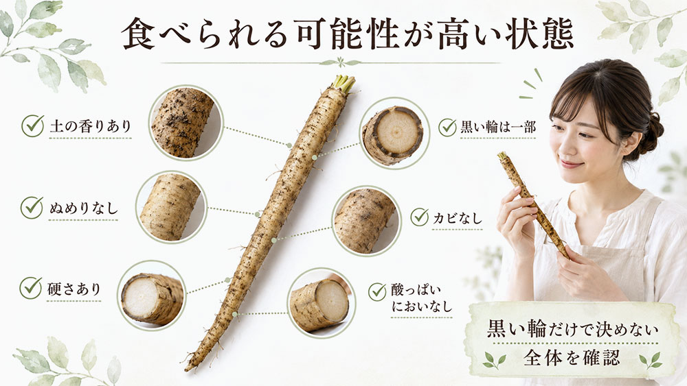 食べられる可能性が高いごぼうの状態