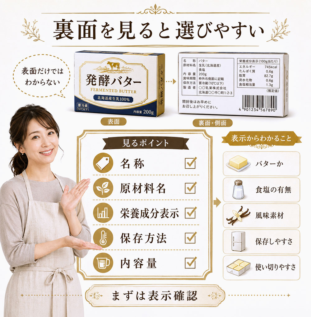 スーパーでバターの種類を見分ける表示チェック